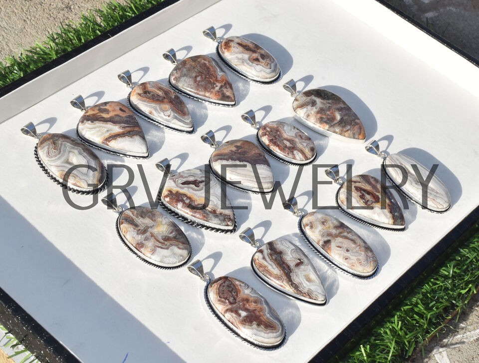 1-500 Pcs Crazy Lace Agate Pendant Wholesale Lot Bulk: Silver Plated WH-23