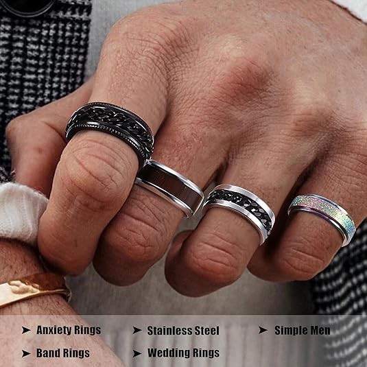 16Pcs Stainless Steel Fidget Rings for Men Women Spinner Rings Size 7-13