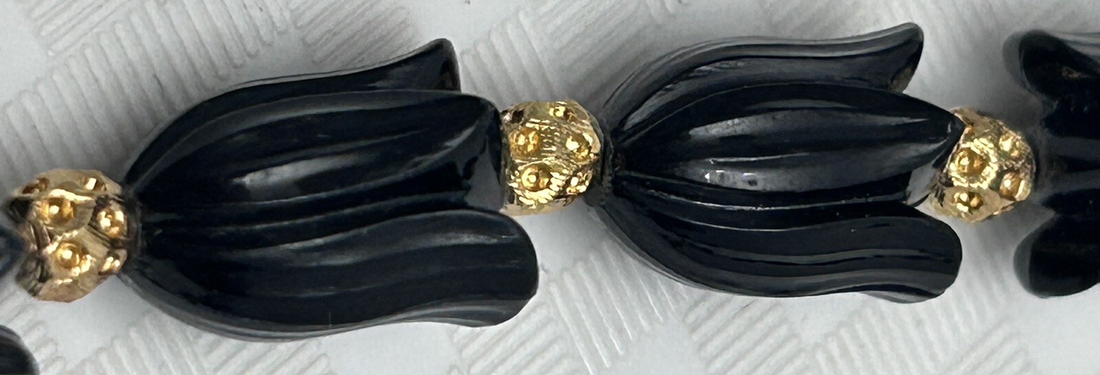 Vintage Black Tulip Shaped & Gold Bead Granny MCM Special Occasion Necklace