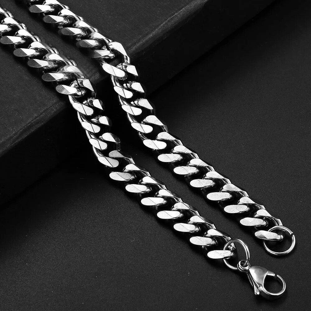 16-30″ Stainless Steel Silver Chain Cuban Curb Necklace 3/5/7/9/11mm Womens Mens