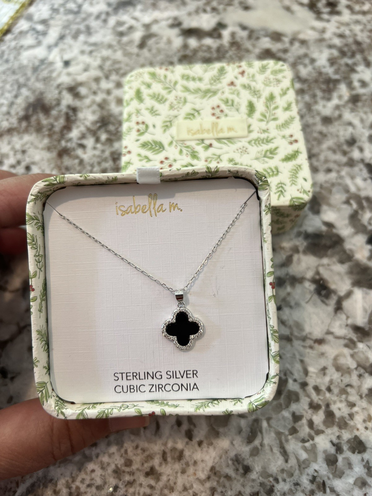 Isabella M Sterling Silver Cubic Zirconia Necklace clover shape pendant NIB