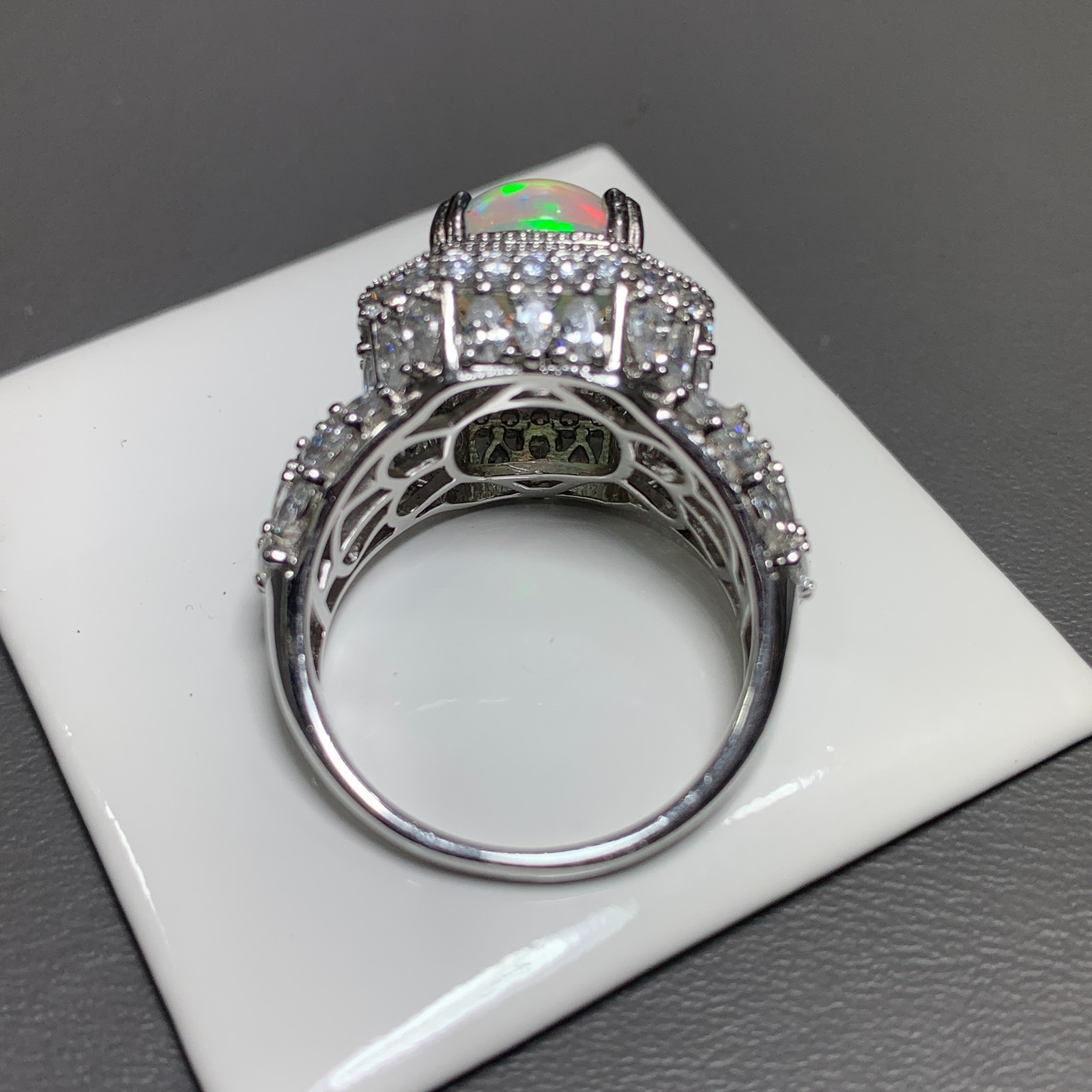 Natural 3.00 Ct Full Fire Ethiopian White Opal Designer 925 Silver Ring
