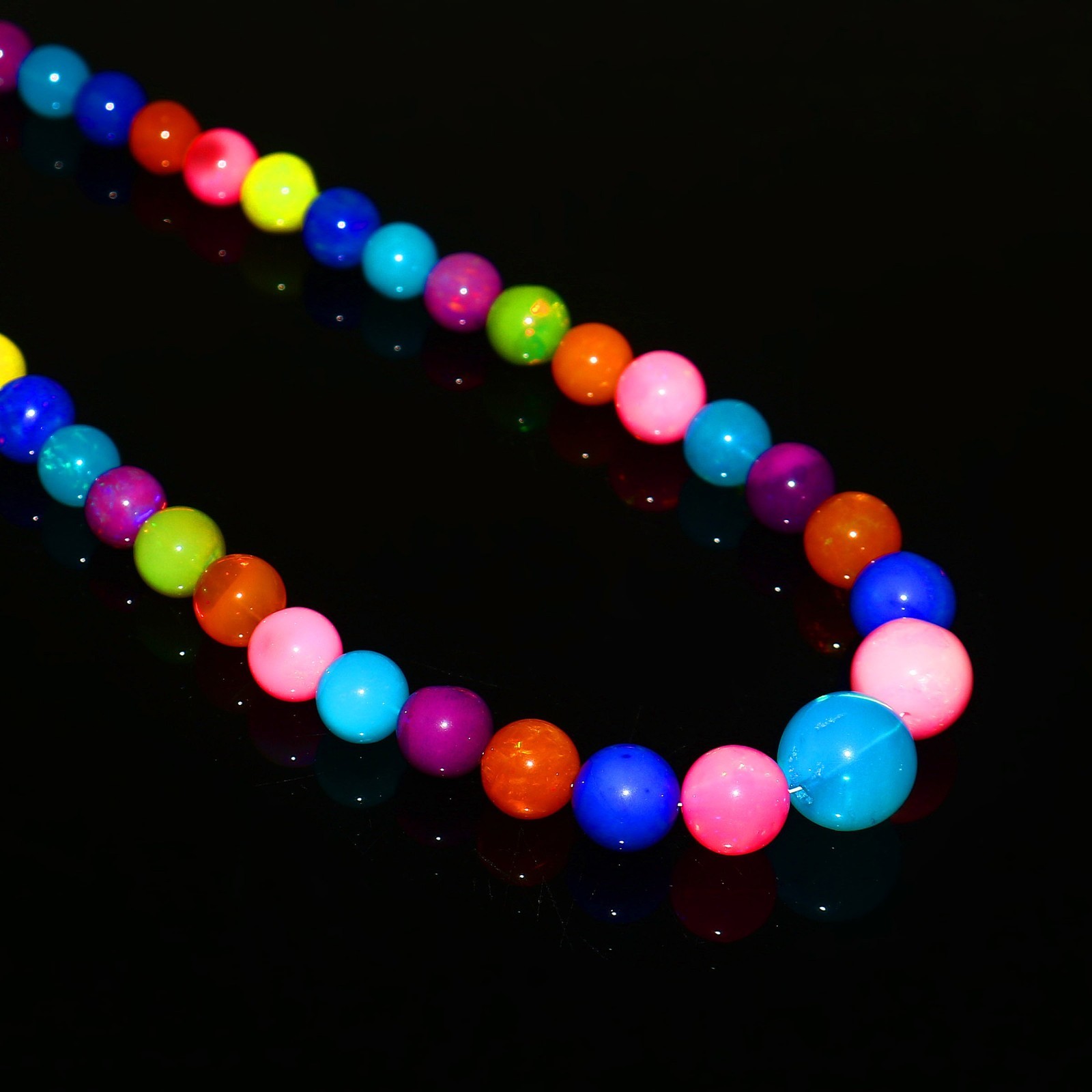 Ethiopian Welo Opal Faceted Round Bead Necklace Multi-Color Play of Fire 565