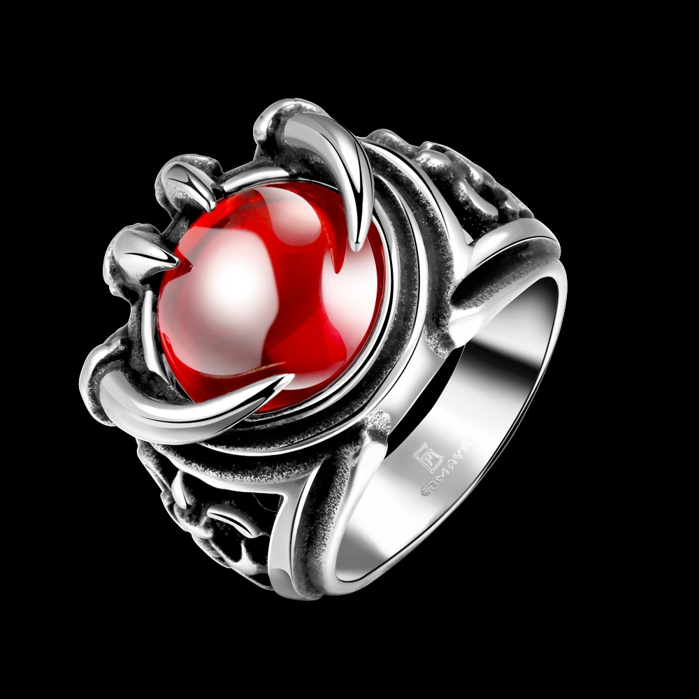 Stainless Steel Antique Gothic Biker Tribal Ring Black Red Men’s Unisex B208