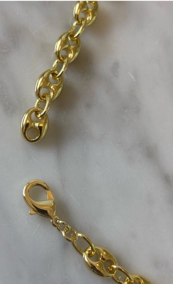 14k yellow Gold Plated Puffy Puffed Anchor Mariner Link Chain bracelet new 8mm