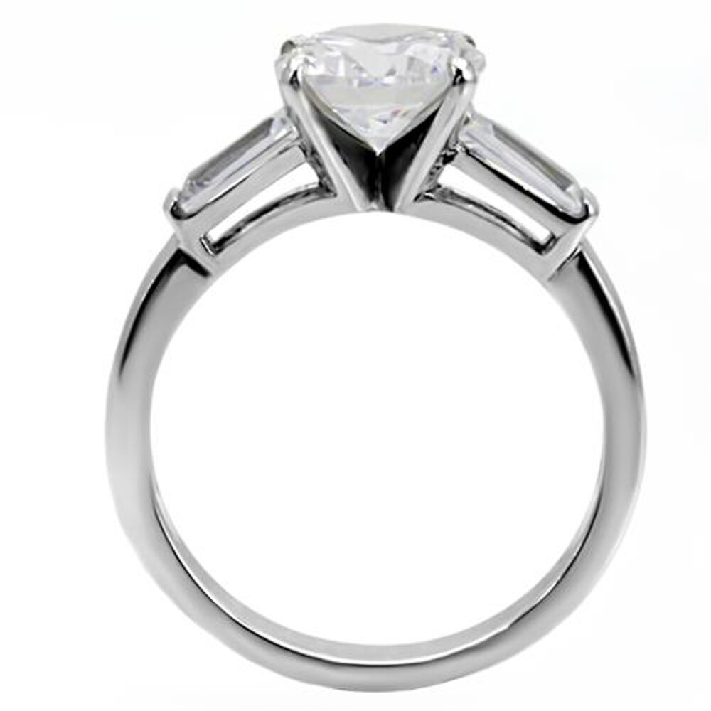 3 Ct Round & Baguette Cut CZ Stainless Steel Engagement Ring Women’s Size 5-10