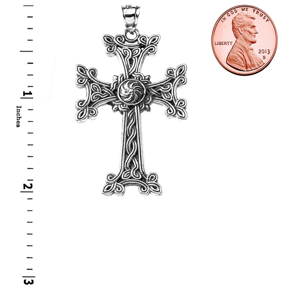 Oxidized Silver Eternity “Khachkar” Armenian Cross Pendant Necklace(Large)