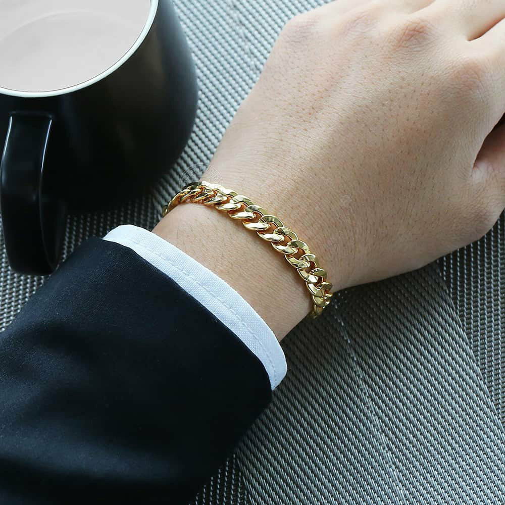 6MM/9MM Yellow Gold Filled Bracelet Curb Chain Cuban 7″-9″ for Men Women