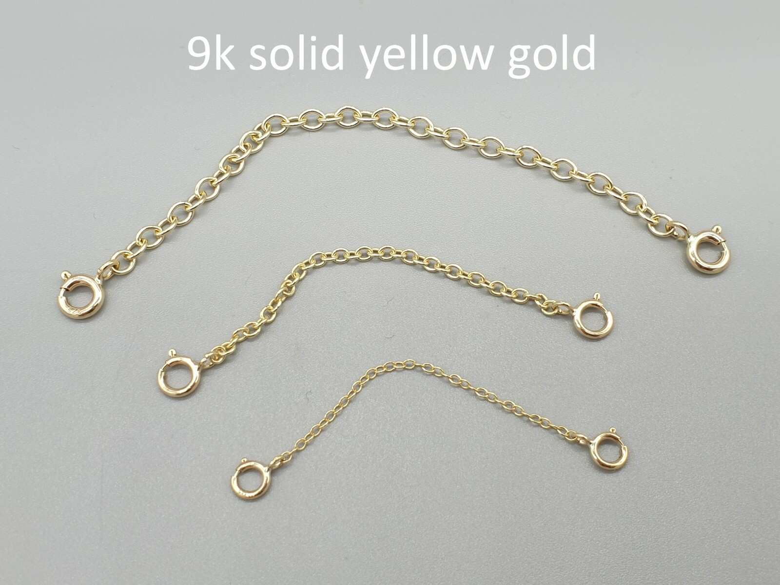 9k 9ct yellow gold two clasp extender safety chain connector extension 0.5″ – 4″