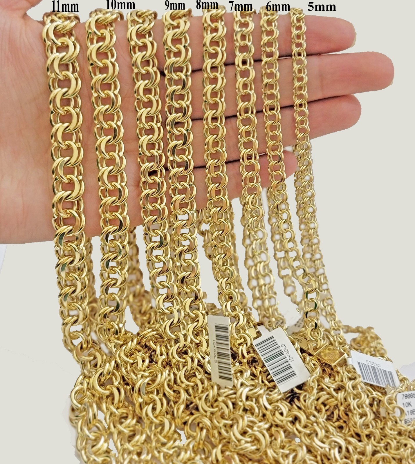 Real Chino Chain Necklace 10k Yellow Gold Solid Link 5mm-11mm 22″-26″ Mens, Sale