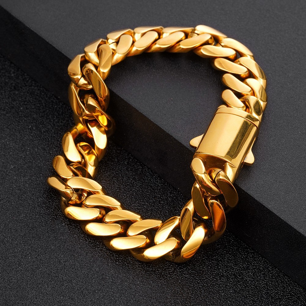 6-14mm Gold Stainless Steel Curb Cuban Link Chain Bracelet 7inch-11inch for Men