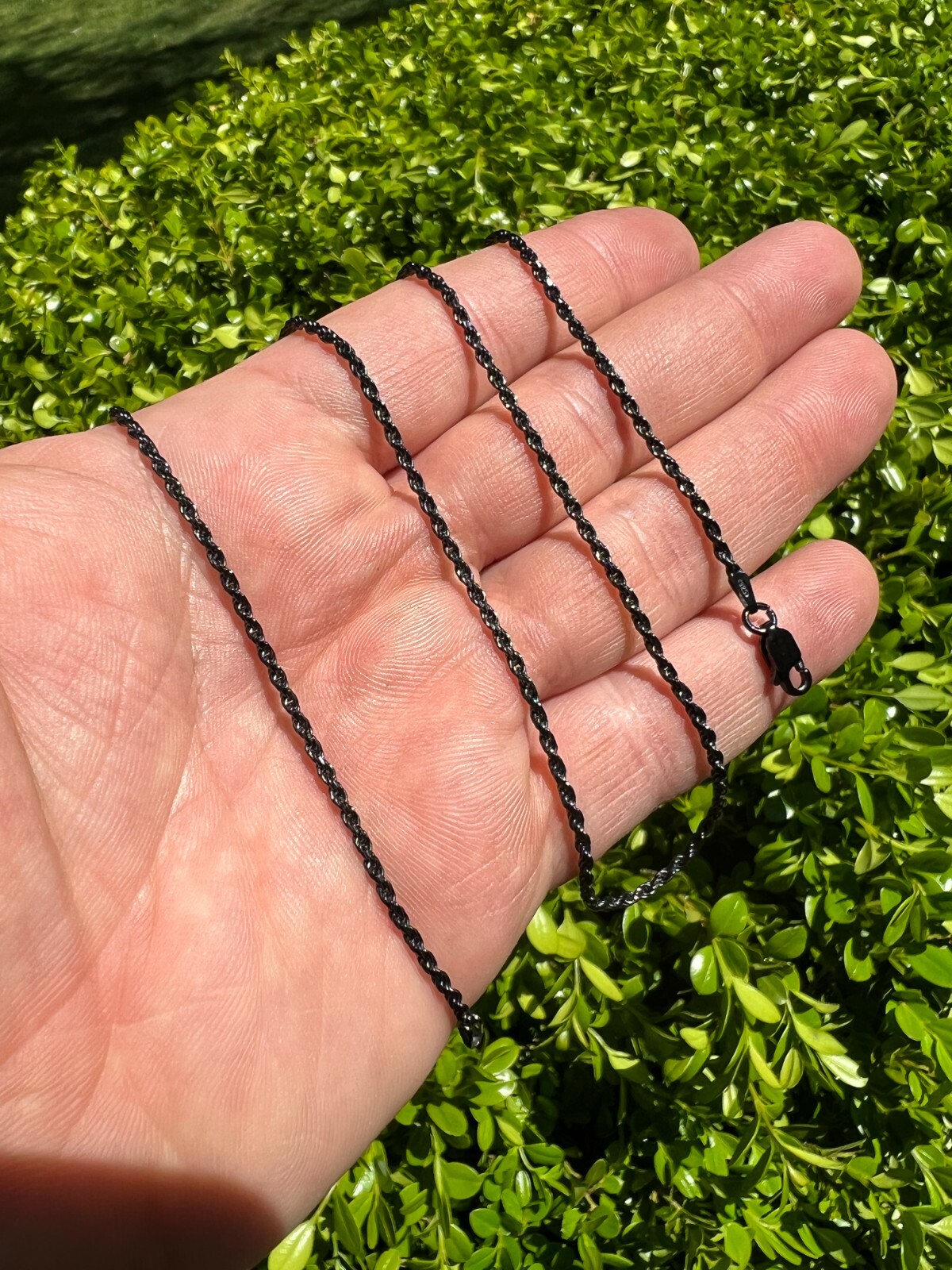 2mm Rope Chain Necklace Oxidized Black Rhodium Real 925 Sterling Silver 16-30″