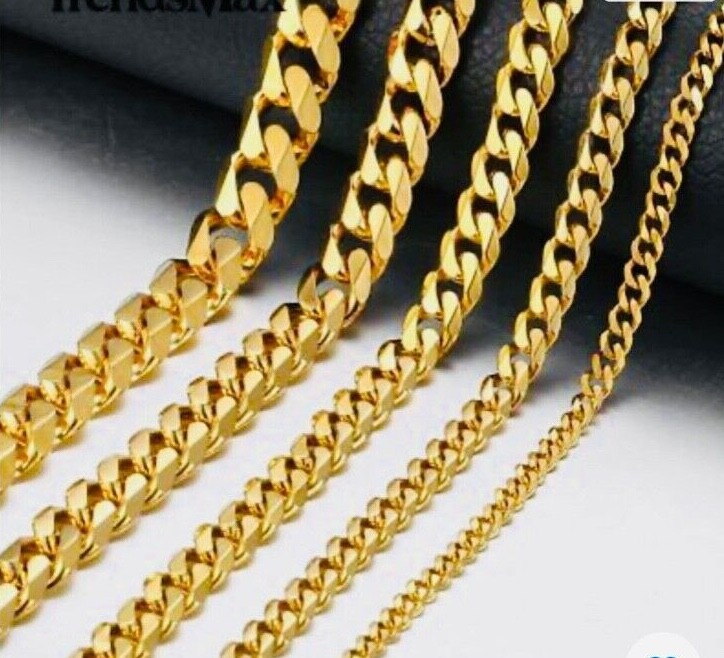 18k Gold Plated Necklace Cuban Curb Chain 6-34″ inch Men women 3-11mm