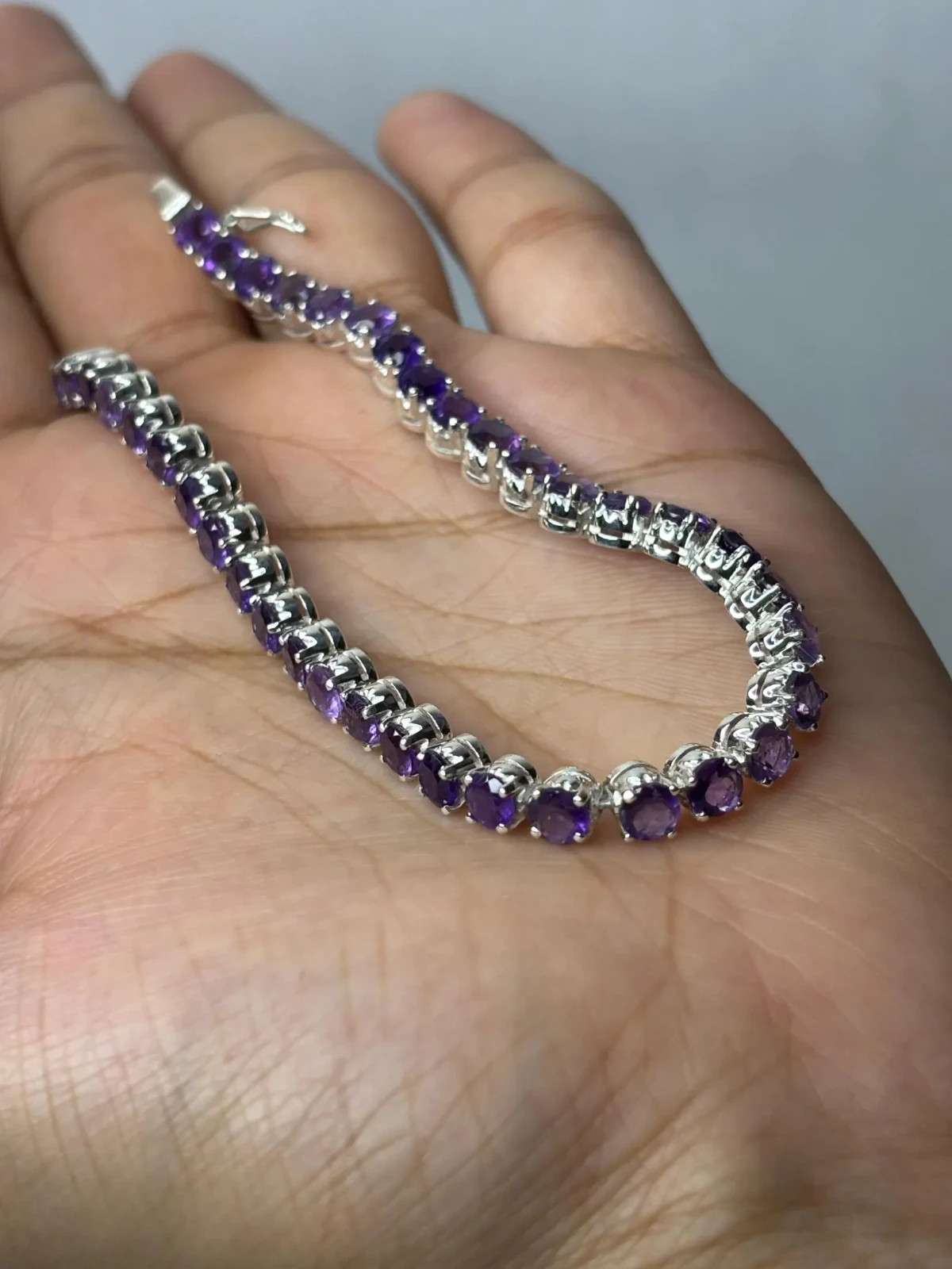 15CT Lab Created 5mm Amethyst Tennis Bracelet 14K White Gold Plated 7.5 Inch