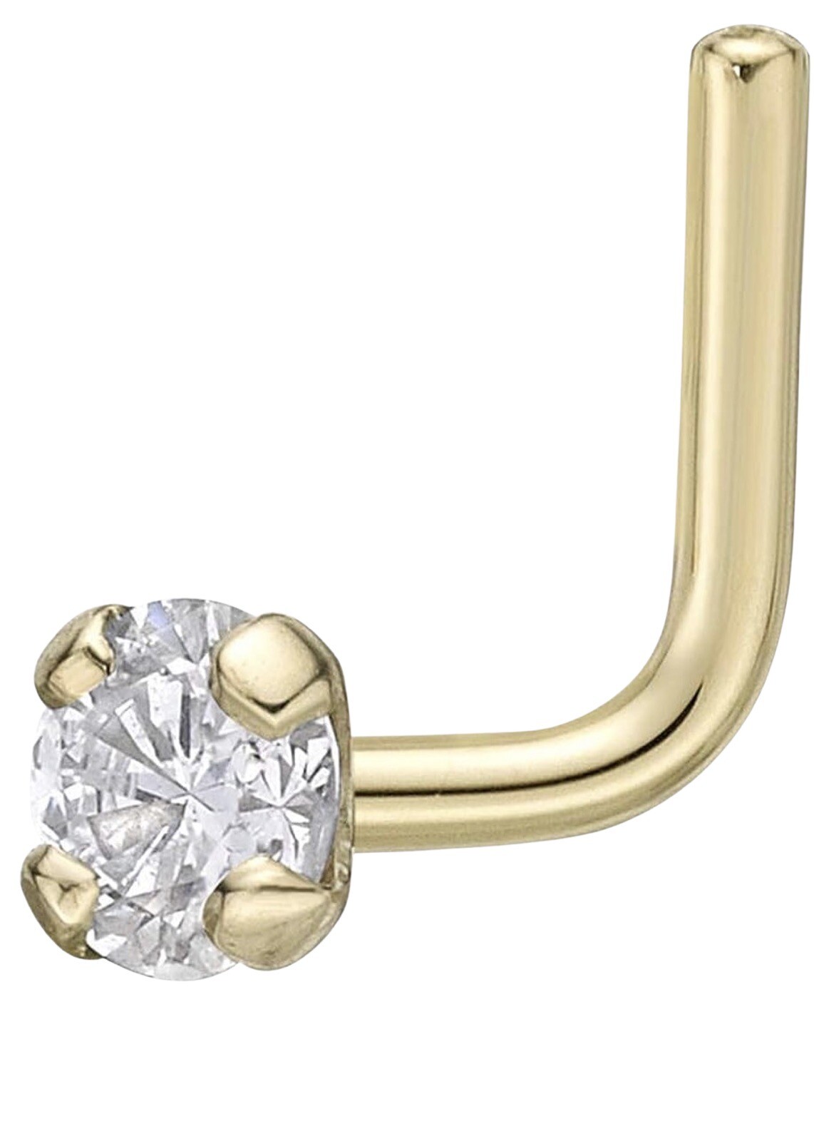 L Shape Nose Ring 22 Gauge 1.5mm-3mm Round Natural Diamond 14K Yellow Gold