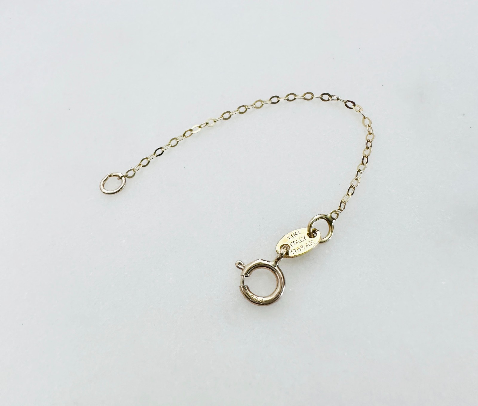 14K Solid Yellow Gold Thin Cable Link Safety Chain Extension Extender .9mm, 2.4″