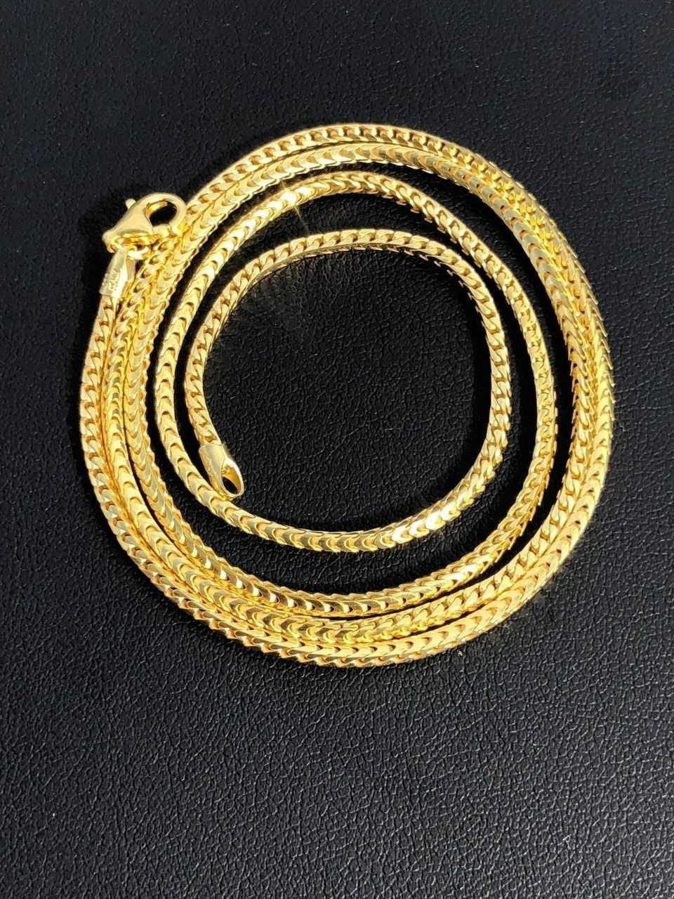 Men’s Franco Chain Real 14K Gold Plated Solid 925 Sterling Silver 2mm ITALY MADE