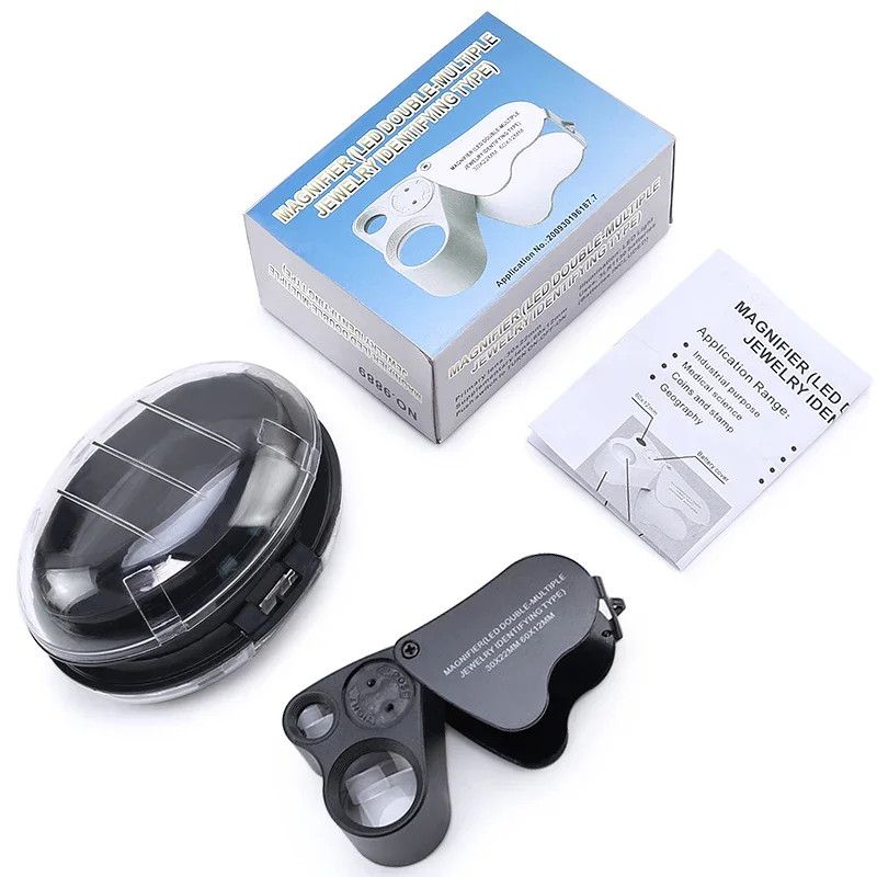30X 60X Illuminated Jewelers Loupe Foldable Magnifier with LED Light for Jewelry