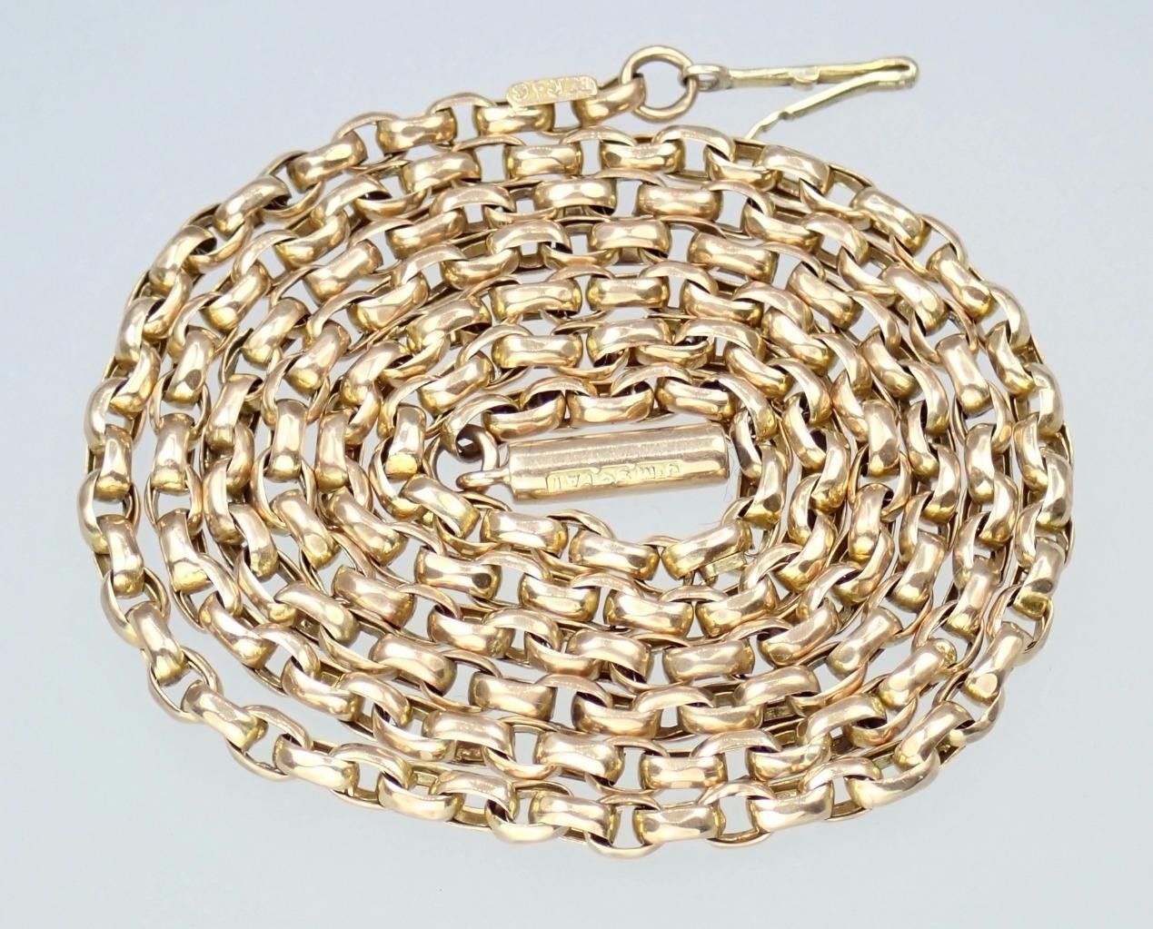 Lovely Antique Victorian 21” Solid 9K Rose Gold 2.5mm Belcher Chain Necklace