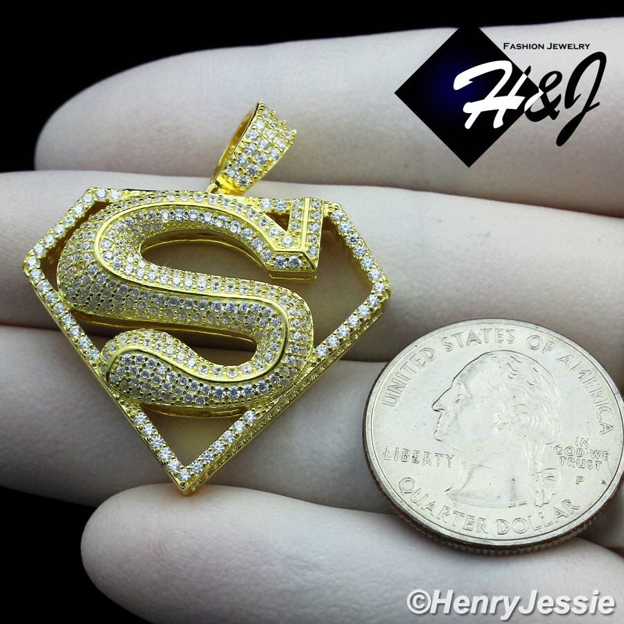 925 STERLING SILVER 18″-30″X2MM GOLD PLATED BEAD CHAIN CZ SUPERMAN PENDANT*GP263