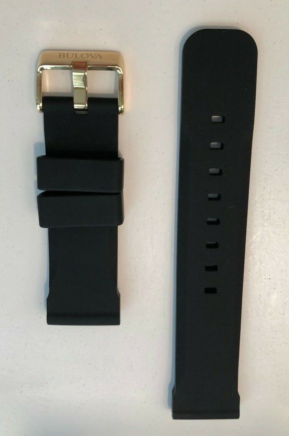 Original Bulova 98B278 Black Rubber 24mm Watch Band Strap w/ Yellow Gold Buckle