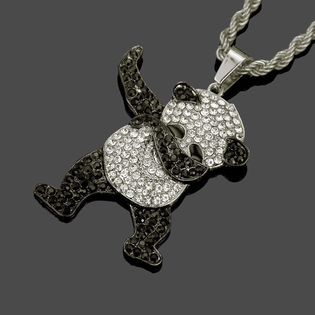 Unisex Iced Out Diamond Panda Pendant Necklace – Hip Hop Style