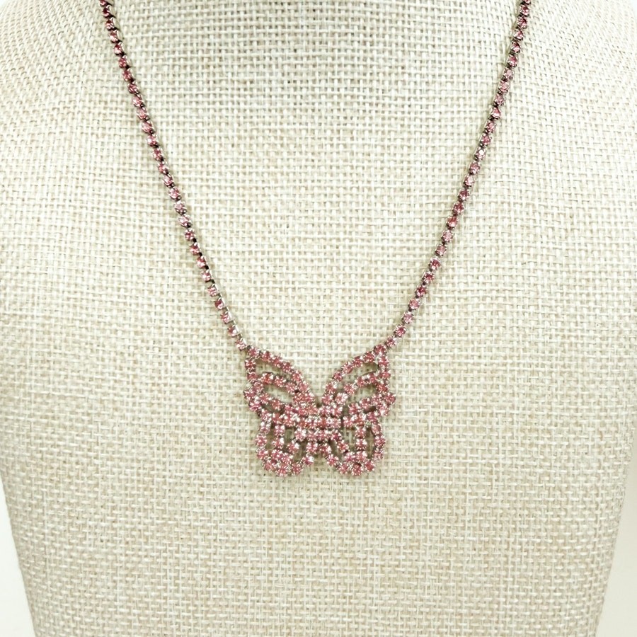 Pink Rhinestone Butterfly Necklace