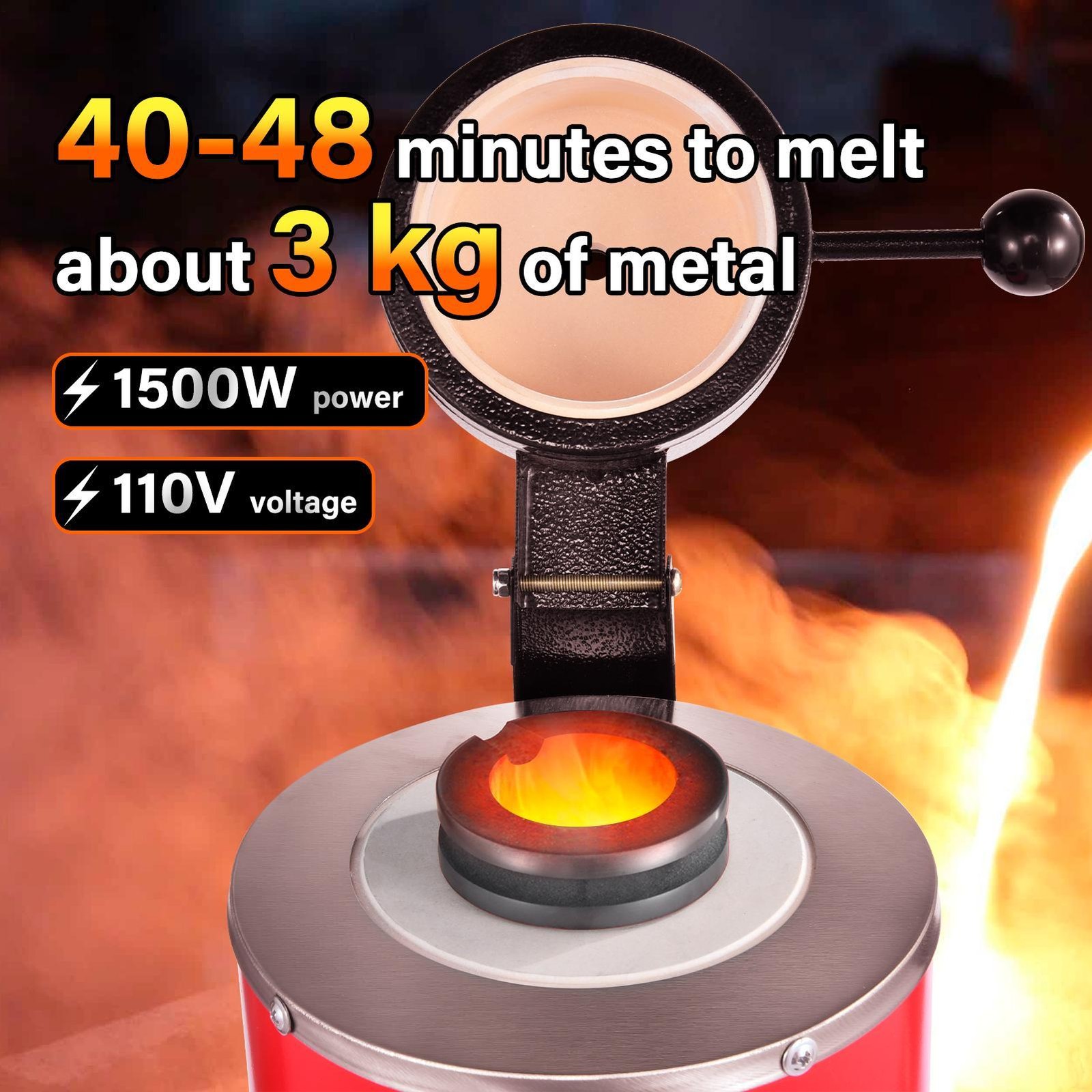 3KG 1500W Electric Digital Metal Melting Furnace Gold Silver Smelter 2102℉ 110V