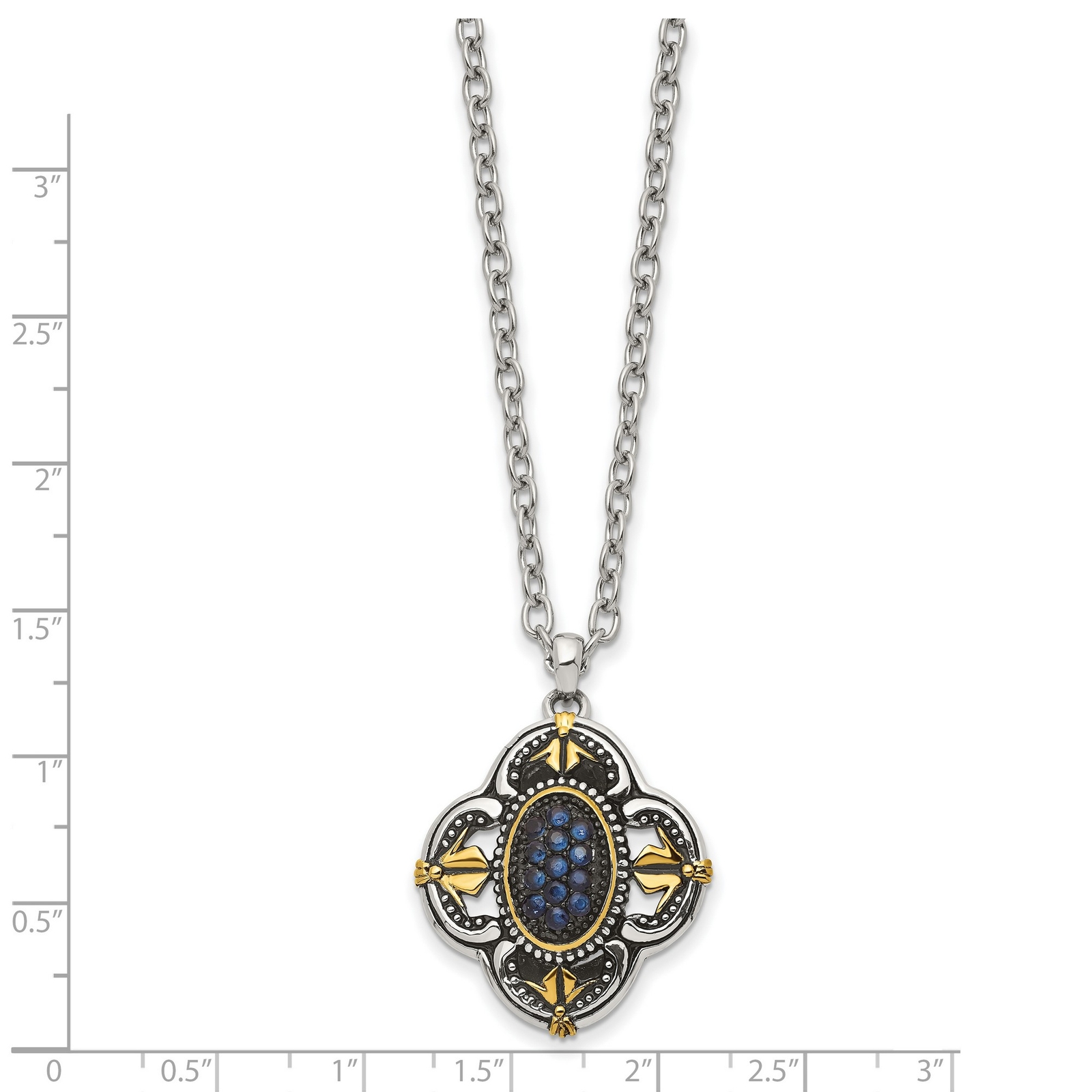 Stainless Steel Blue Glass Yellow IP Plated Accent Necklace