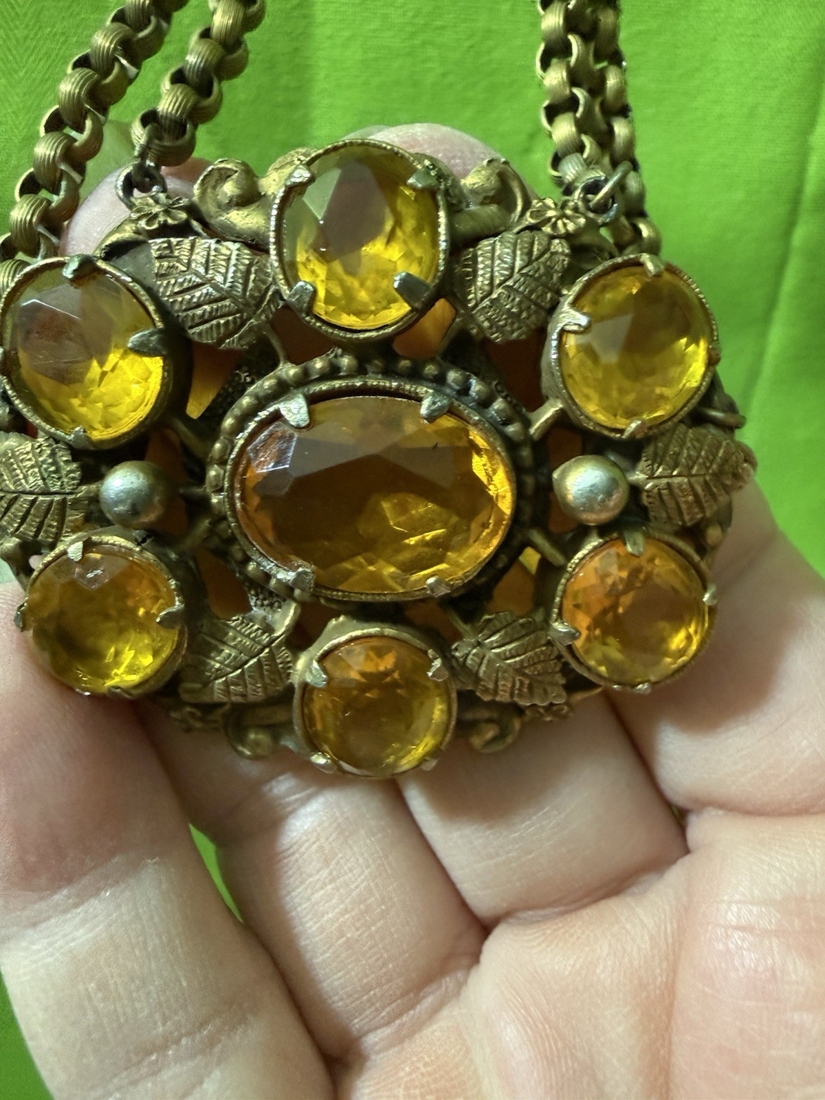 Vintage Czech Victorian Revival Necklace EUC orange/yellow