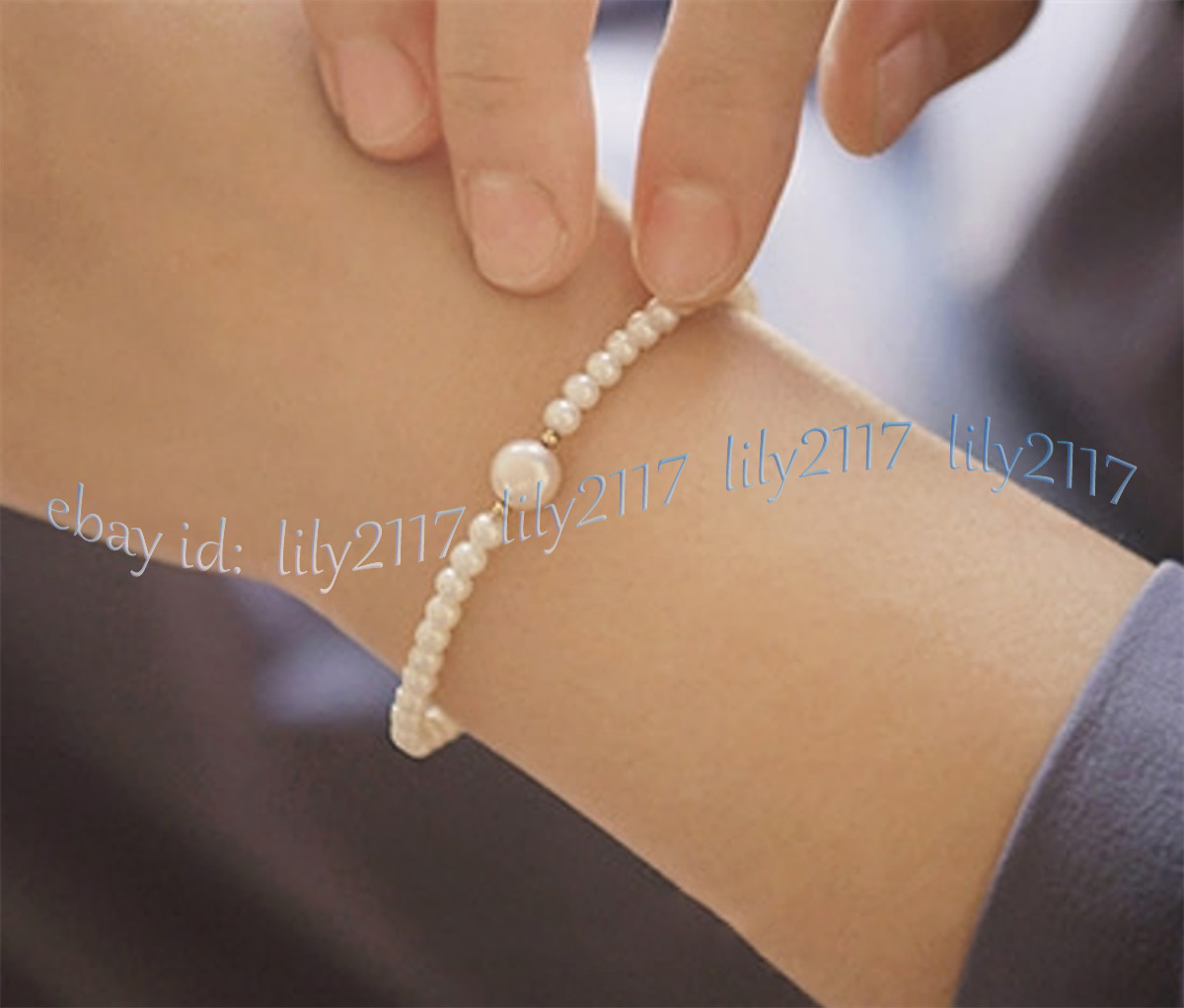 Mini 4-5mm Genuine Natural White Round Pearl Bracelet 7.5” 14k Gold Clasp