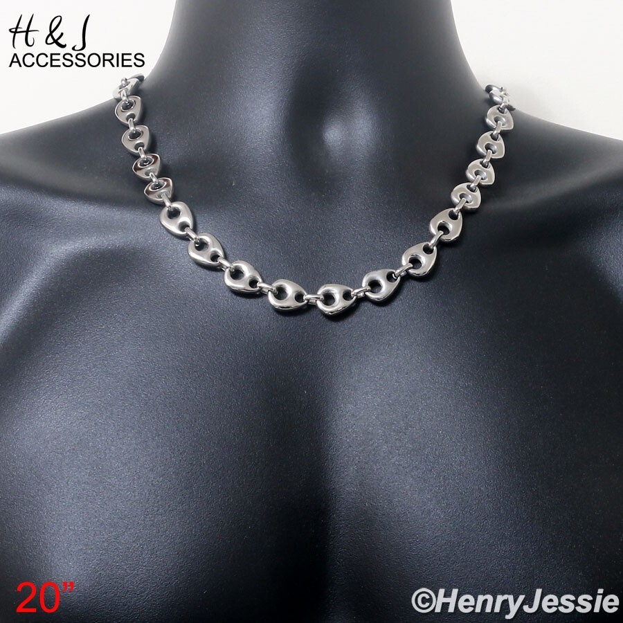 20″MEN Stainless Steel 12mm Silver Puffed Anchor Mariner Link Chain Necklace
