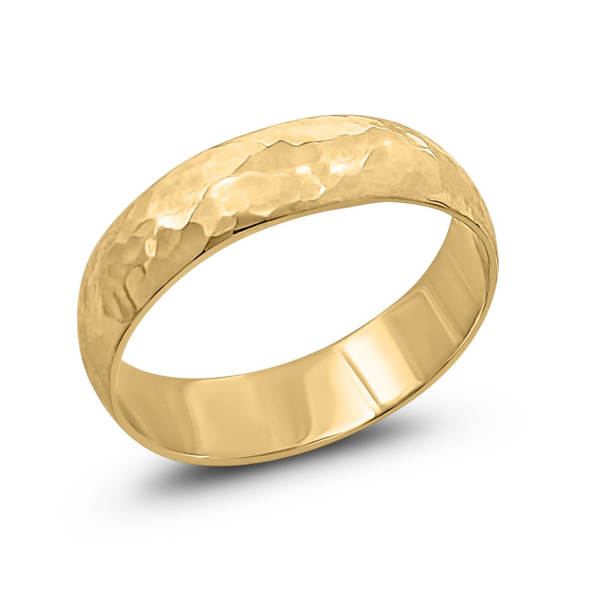 Solid 18K Yellow Gold Hammered Ring Handmade 5mm Hammer Texture Wedding Band