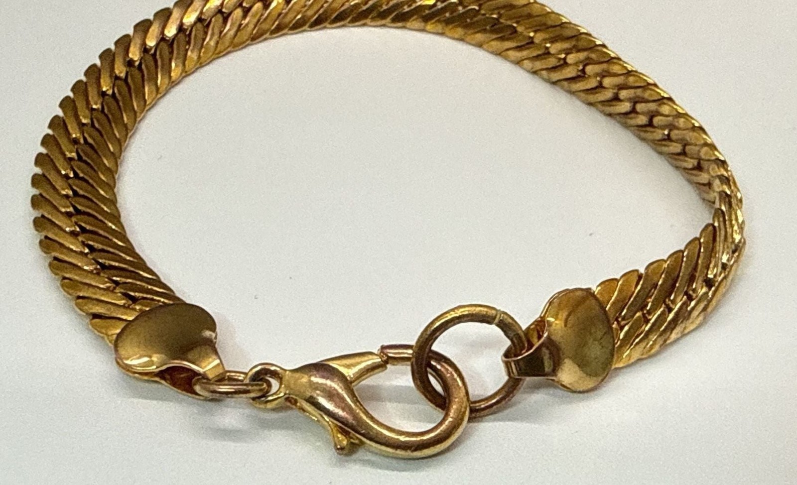 Gold Tone Chunky Herringbone Chain Snake Link Bracelet Curbed Statement Vintage