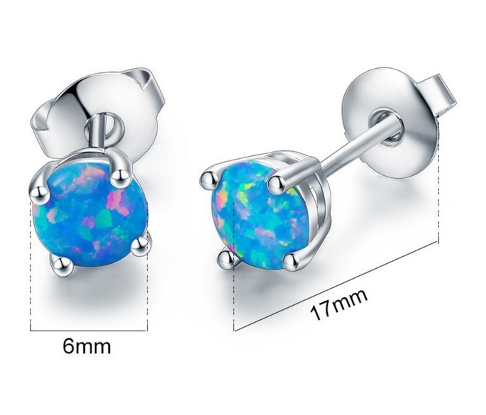 Women Classic 925 Sterling Silver Round Fire Opal Stud Earrings Gift Box PE19
