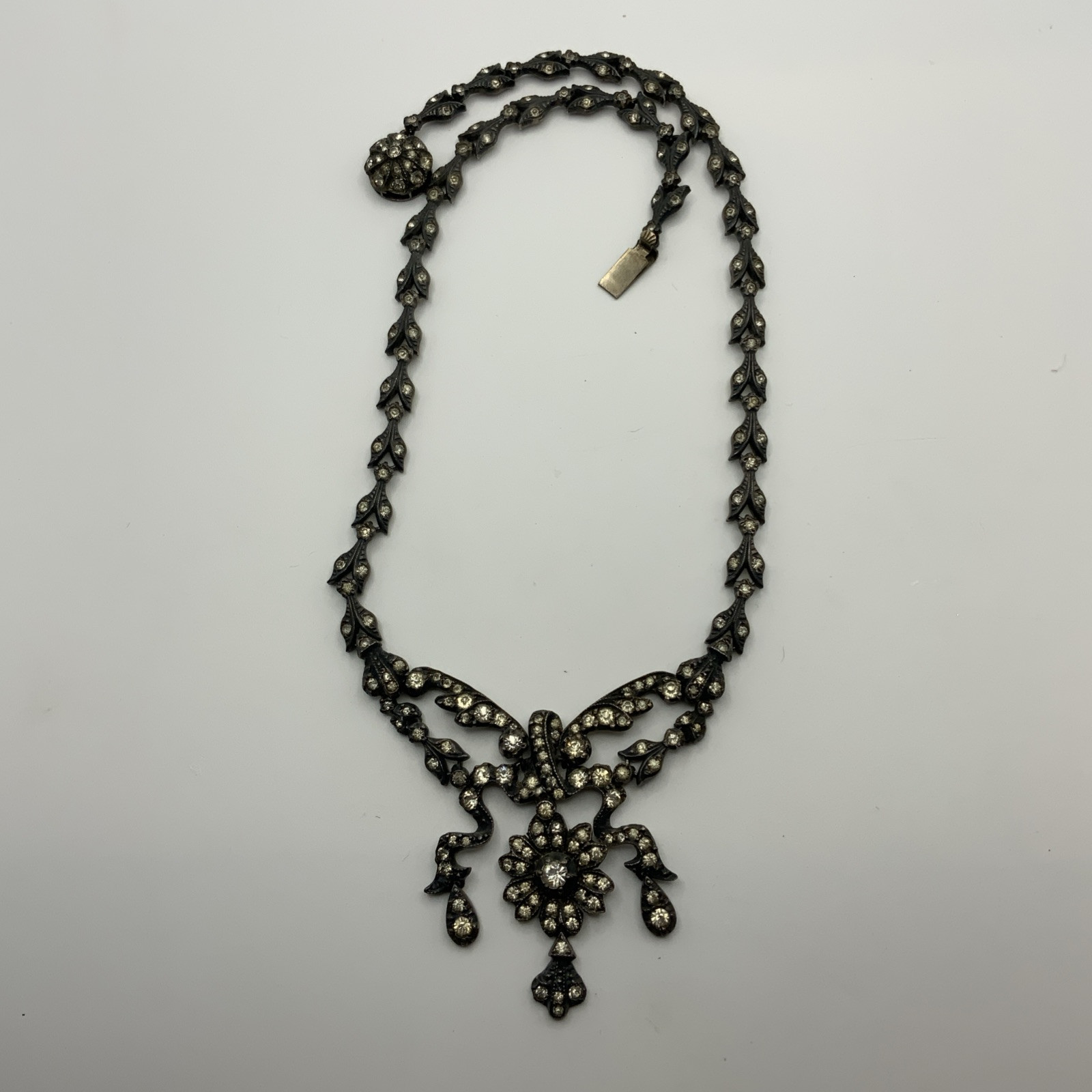 Antique Victorian Diamond Paste Sterling Silver Foiled Back Necklace, 41.7g