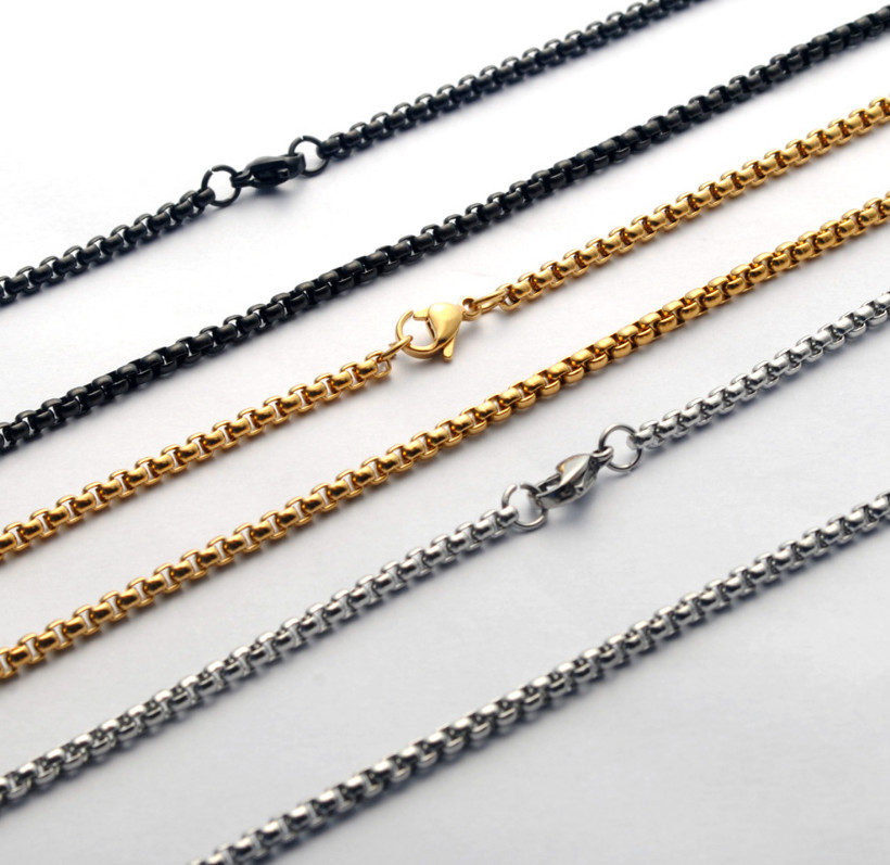 Women Men Black Gold Silver Stainless Steel 3mm Round Box Chain Necklace 18-35″