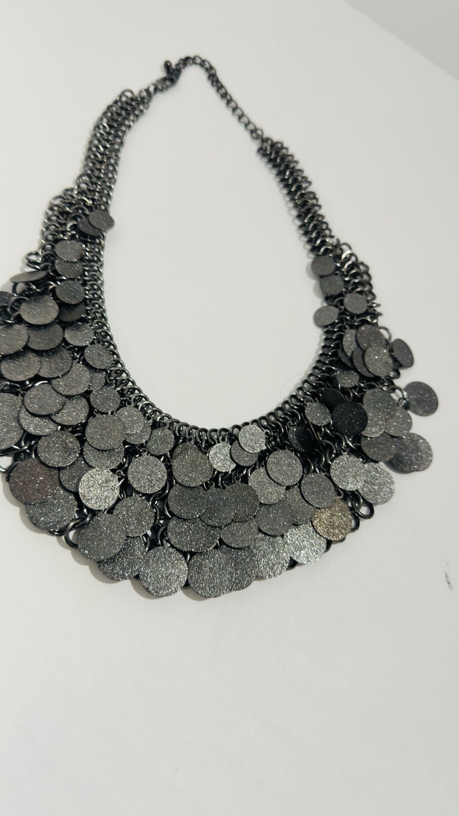 Vintage 1980”s metallic choker necklace silver glitter discs & adjustable chains