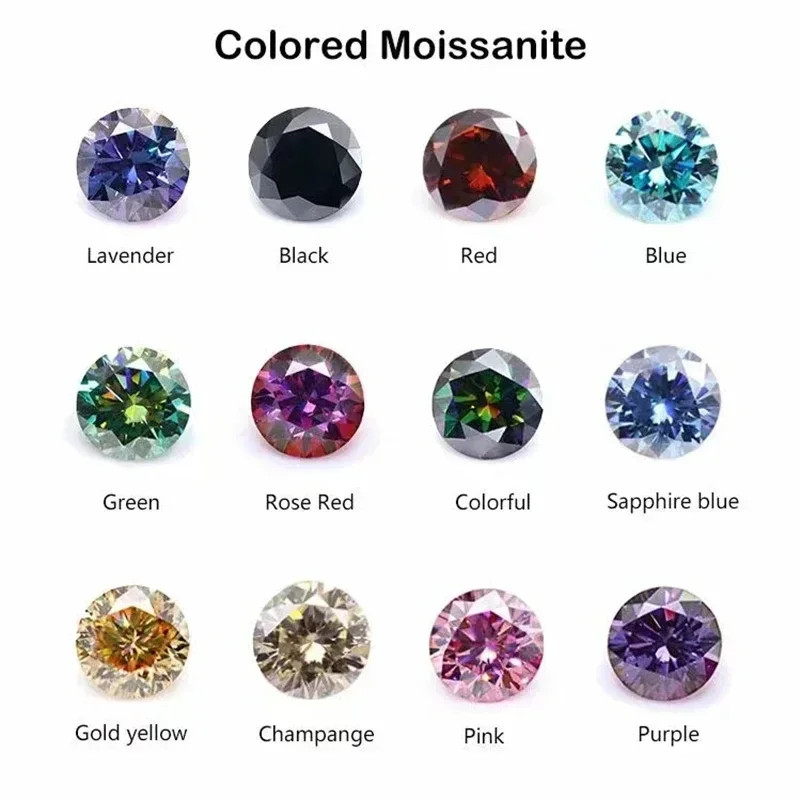 Round 0.1-10ct Moissanite Loose Stones Colorful VVS Gemstones for Jewelry Making