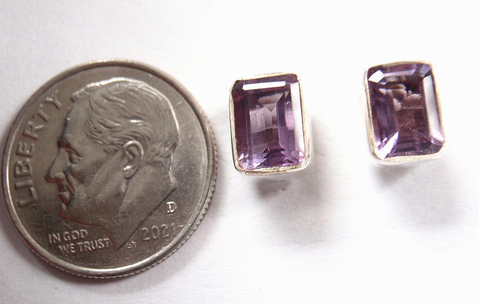 Faceted Amethyst Rectangle Stud Earrings 925 Sterling Silver