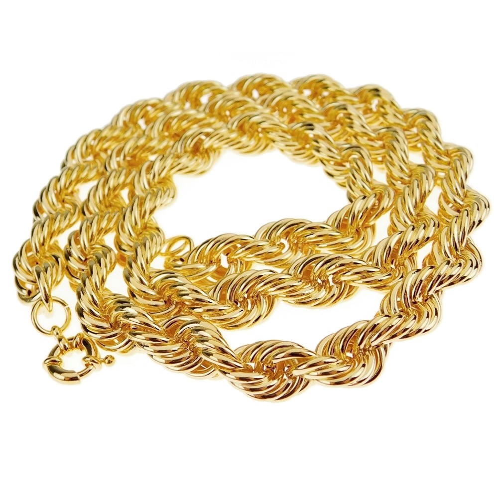 Men’s 14K Gold Plated Rope Chain 30″ x 12mm Thick 1980’s Rapper Hip Hop Necklace
