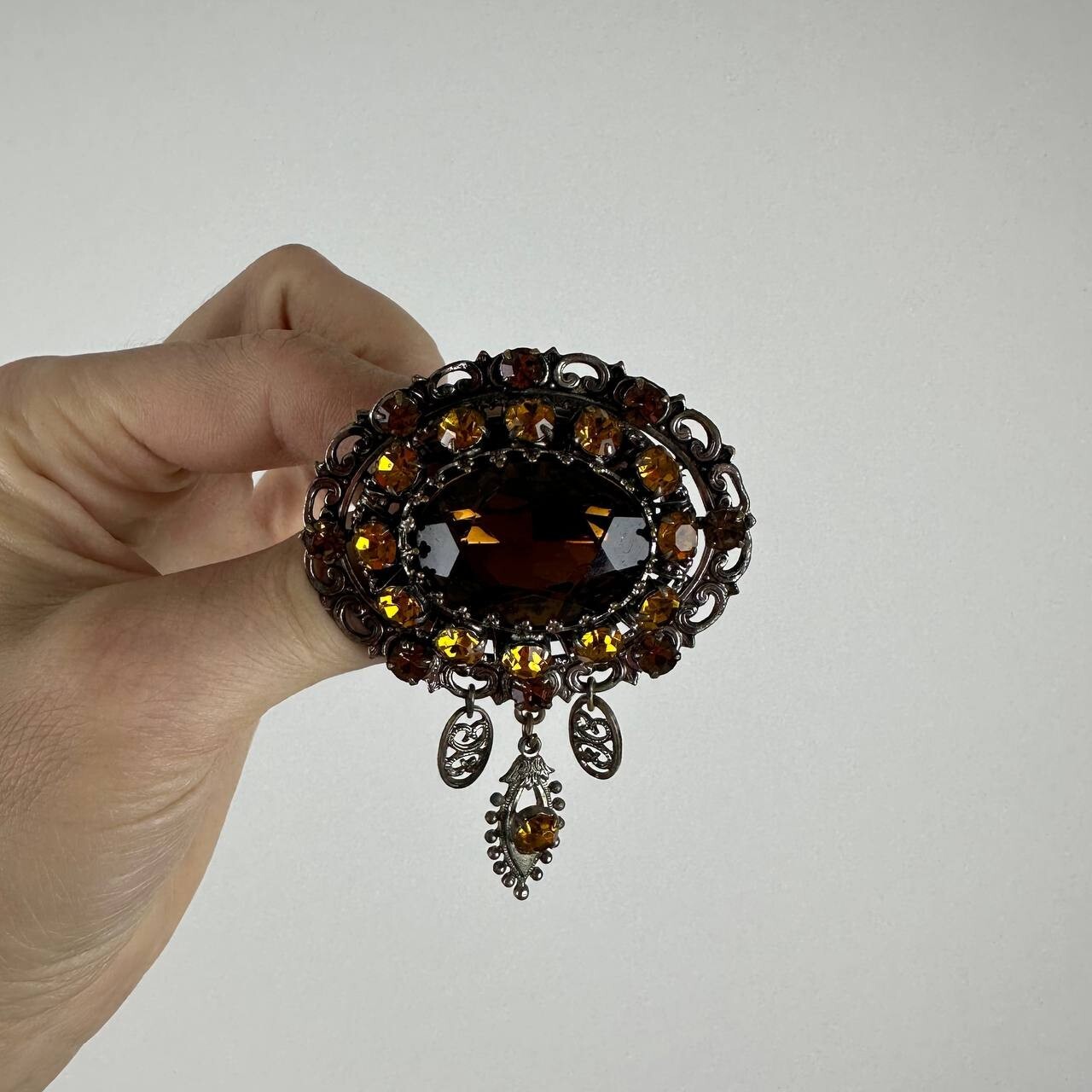 Vintage brooch – USSR jewelry – soviet orange stone – Czech Republic