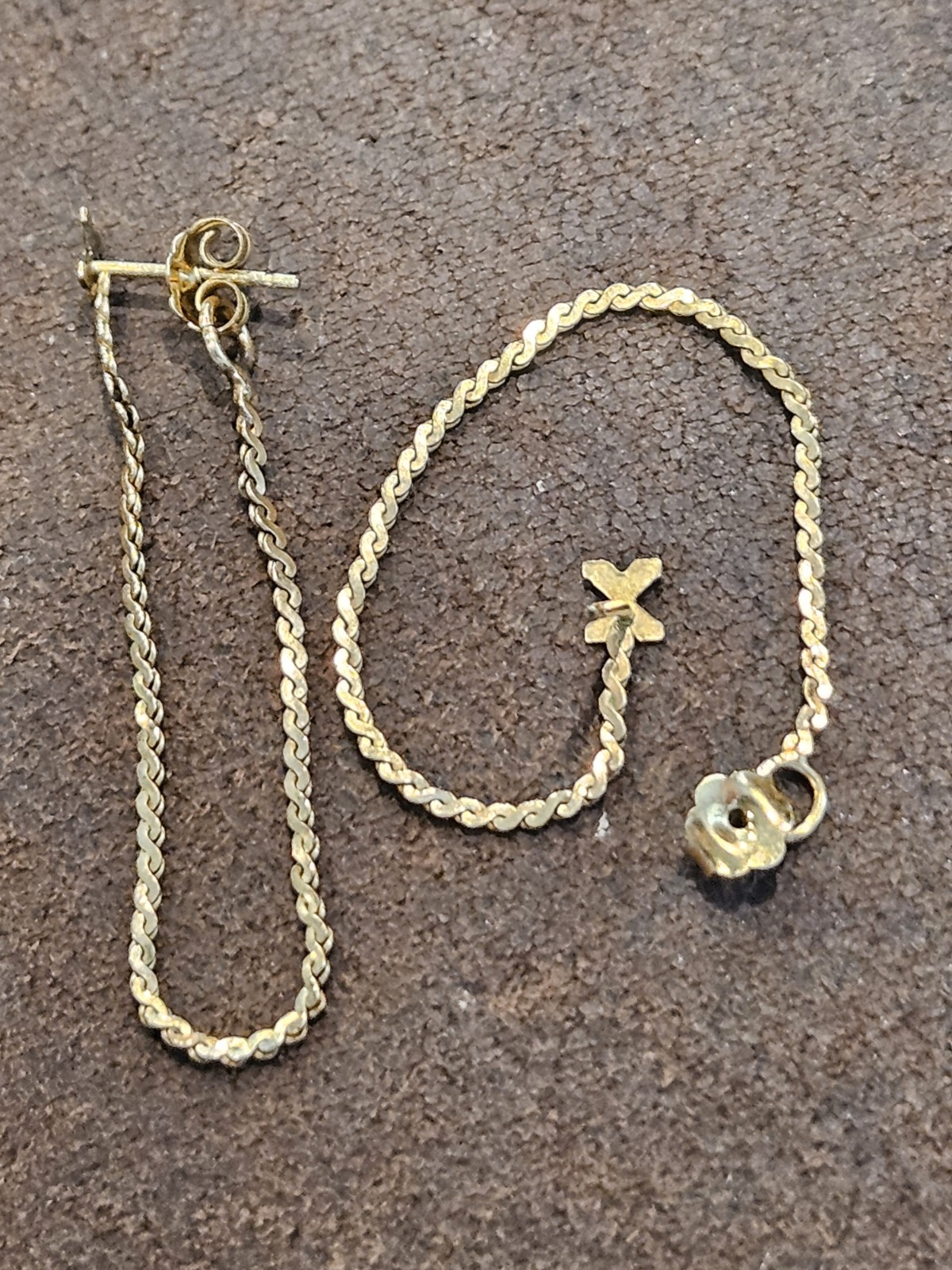 Vintage 1/20 14K Gold Filled S-Link Serpentine Chain Dangle Loop Earrings 2.5″