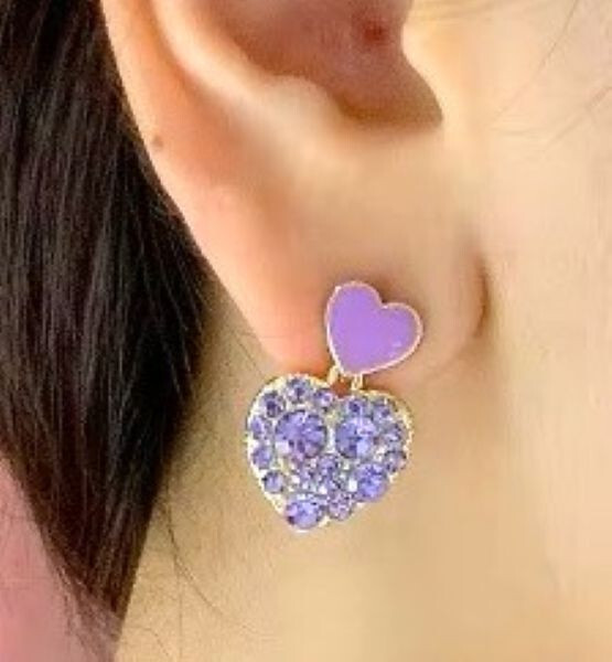 Beautiful Purple HEART Street Fashion LOVE Rhinestone Betsey Johnson Earrings