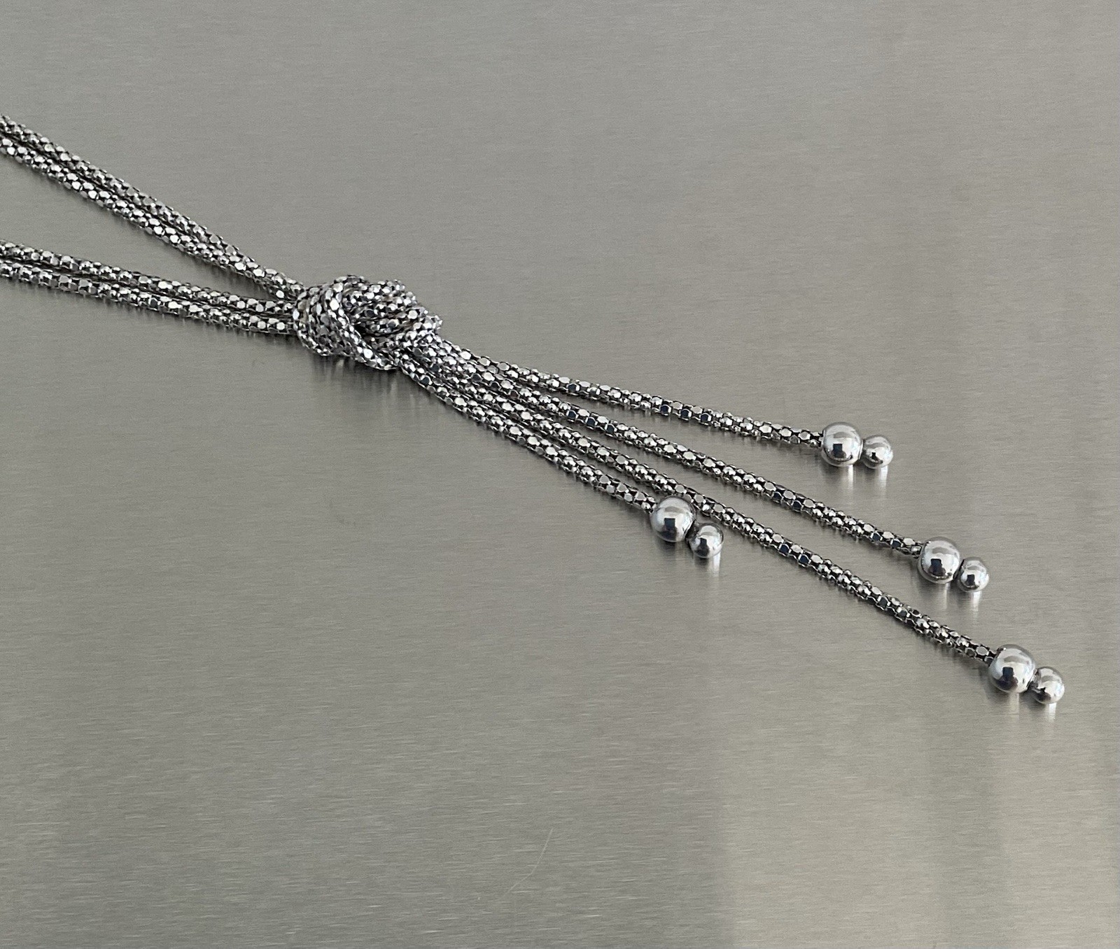 Silpada Retired Necklace “Forget Me Knot” Double Strand Popcorn Chain 16.5″