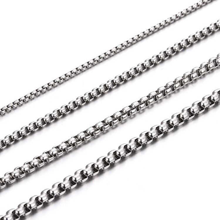 Round Box Chain Stainless Steel Necklace Silver Men Women 16″-32″