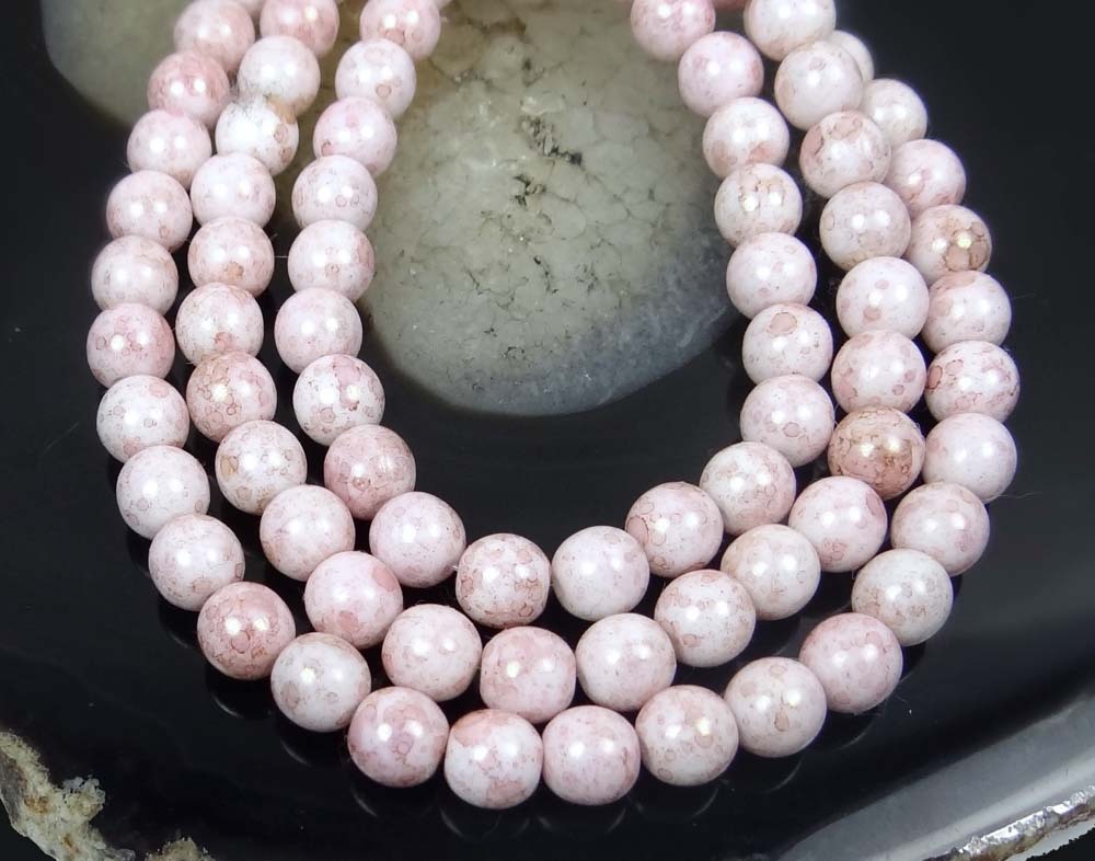 50 Czech Glass Round Beads – Luster – Opaque Pink Picasso 6mm