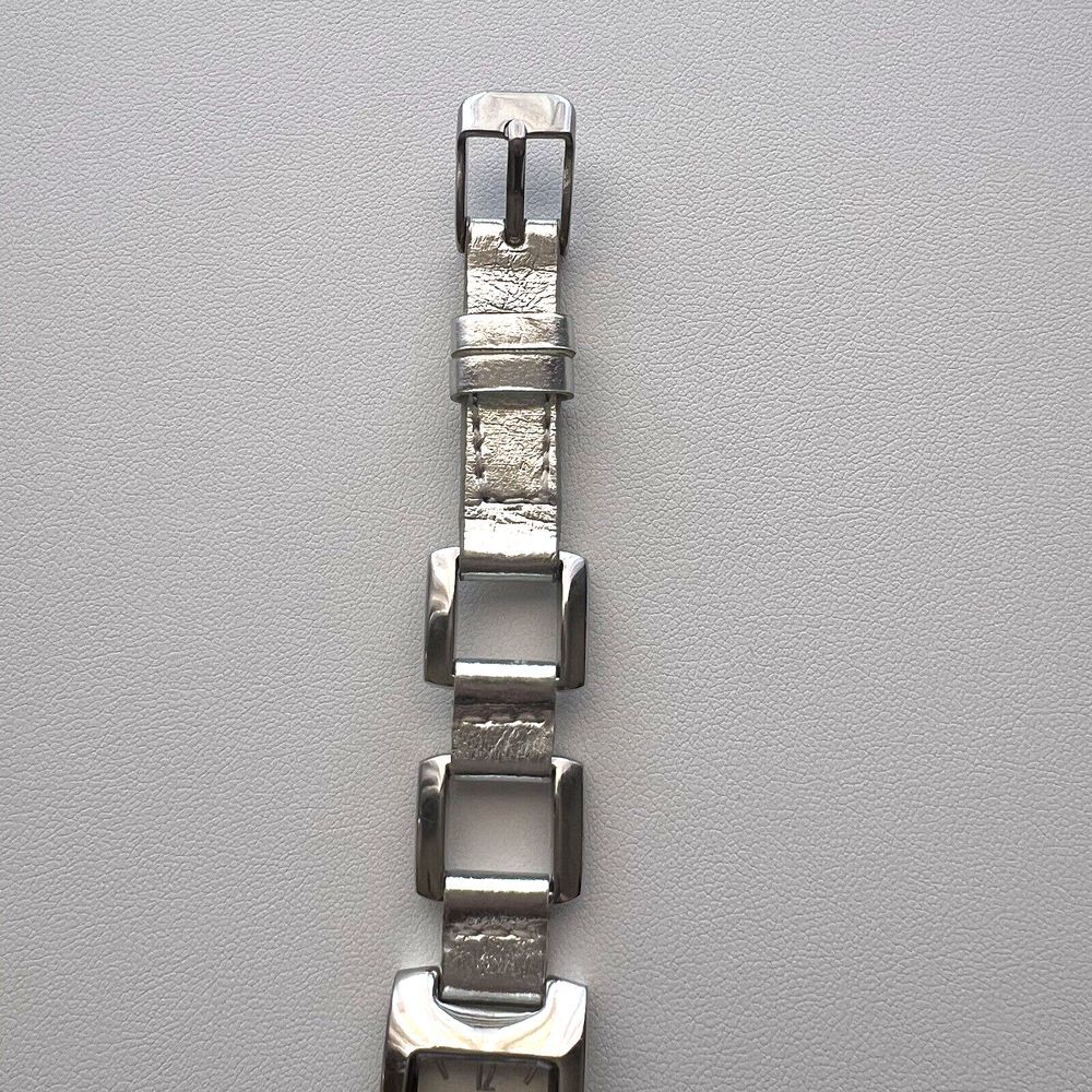 Vintage “P” Women’s Watch Silver Tone New Battery Rectangle Face White 8 in.