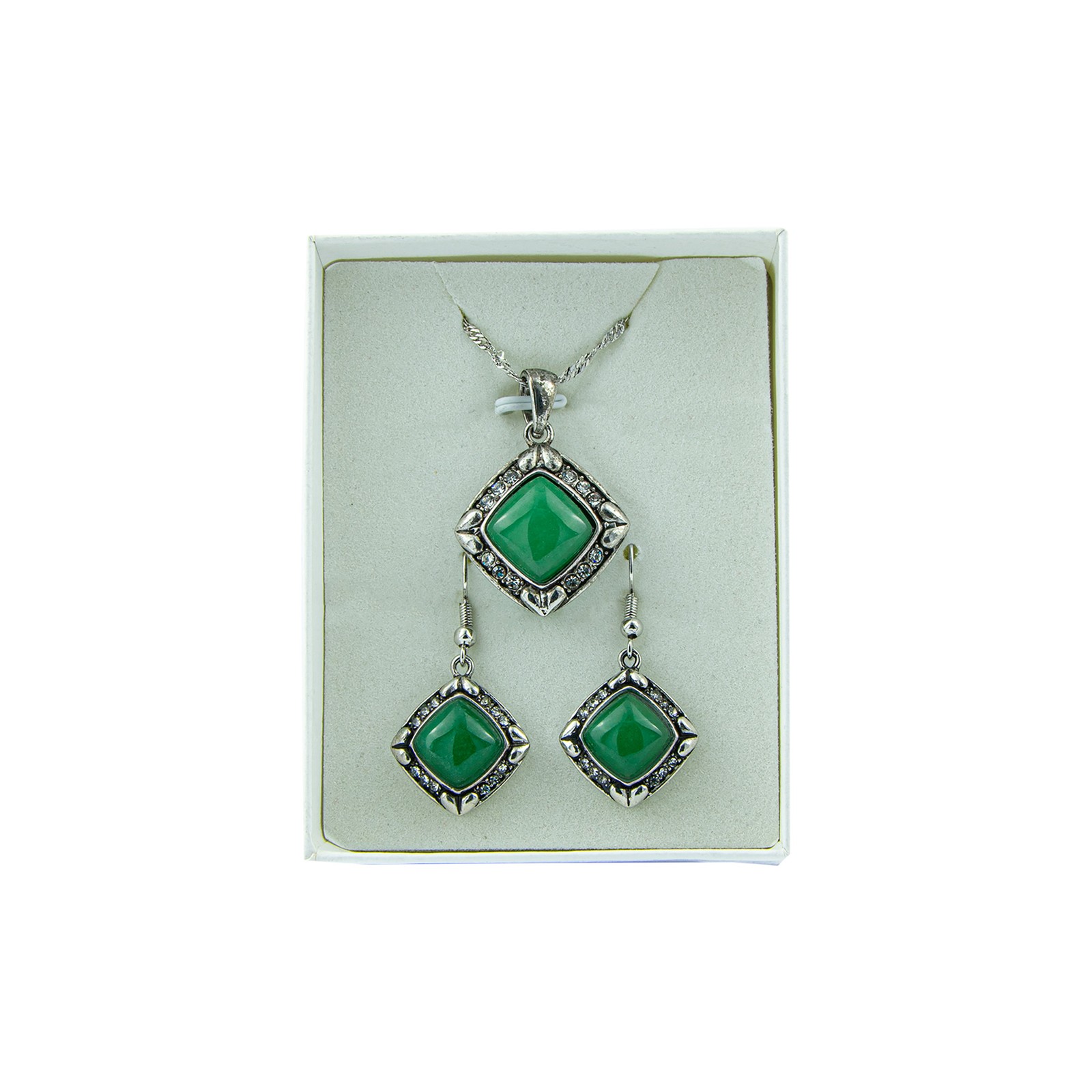 Genuine Green Aventurine Necklace, Pendant and Earrings Set