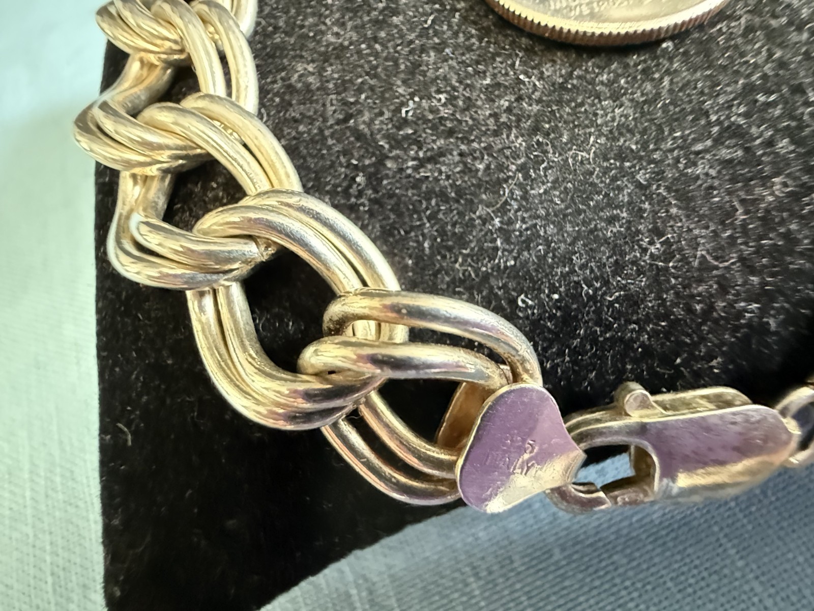 DOUBLE CURB LINK 11mm WIDE STERLING BRACELET 8 3/16″ long ; 26.8 grams signed.